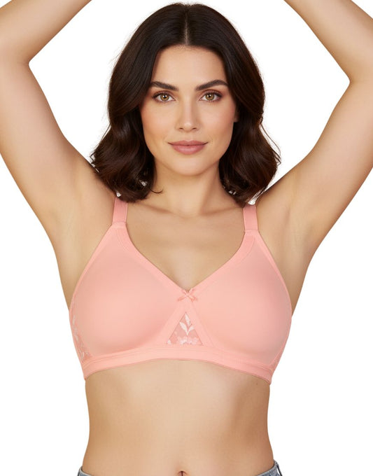Super Soft Cotton bra With Touch Of Lace -PINK
