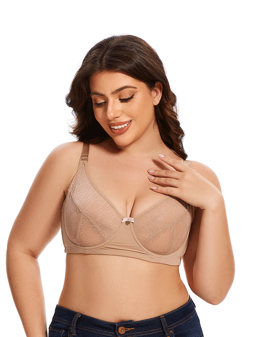 Curvy All over lace cup double layered wired Bra -Skin